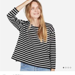 Everlane The Boxy Striped Tee, black/ white striped, size S